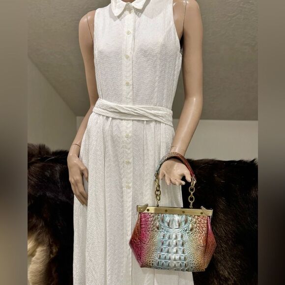 Unique Croc-embossed Cowhide Handmade Double Sides Push Lock Handbag & 2 Straps - Picture 10 of 16